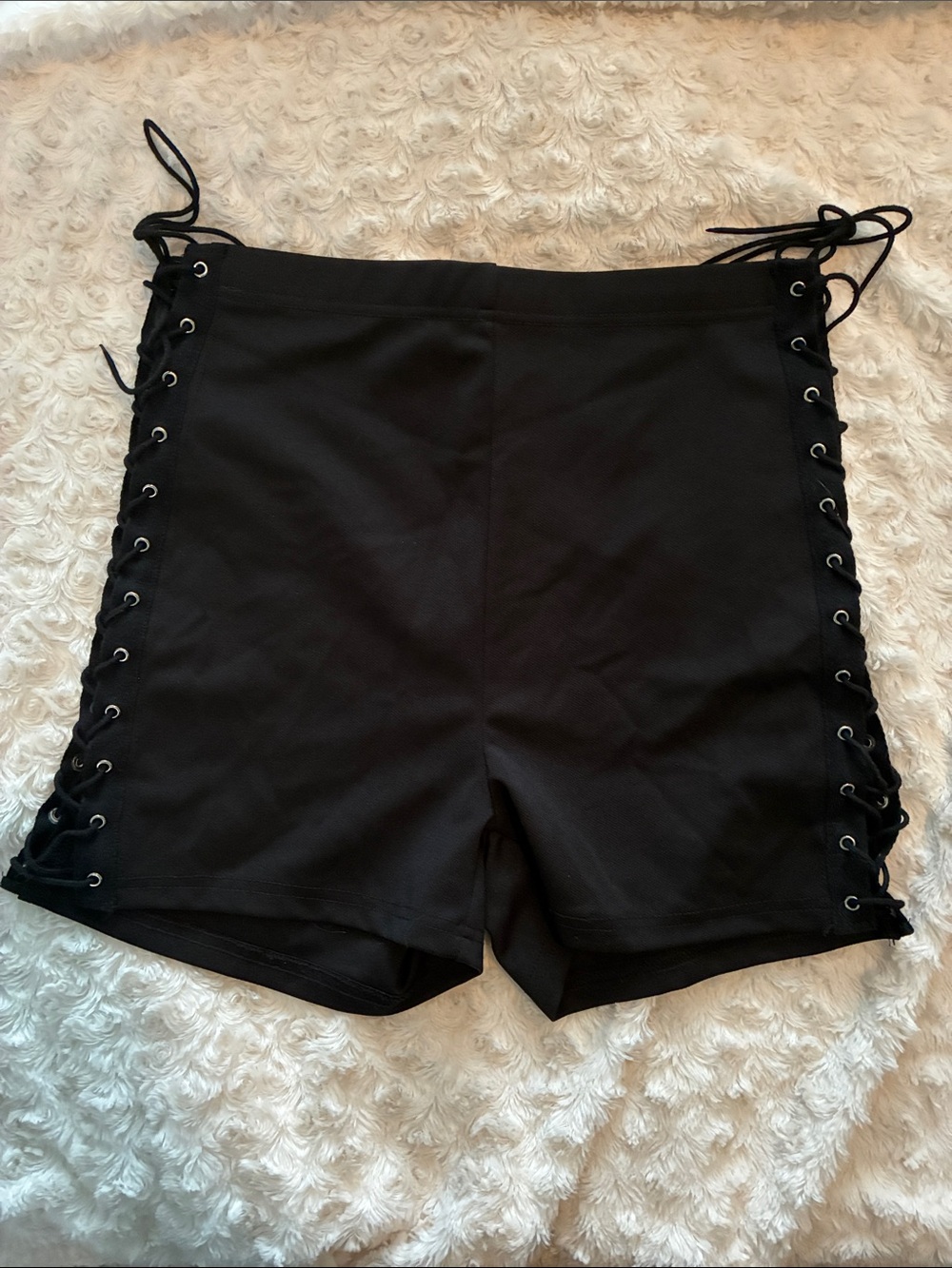 SHEIN Black High-Waist Lace-Up Side Shorts